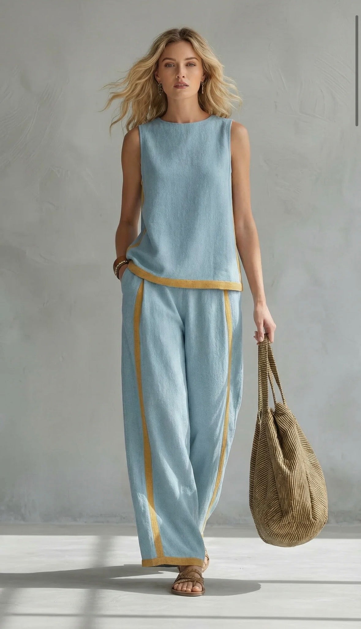 Leila Conjunto Elegante en Algodón y Lino