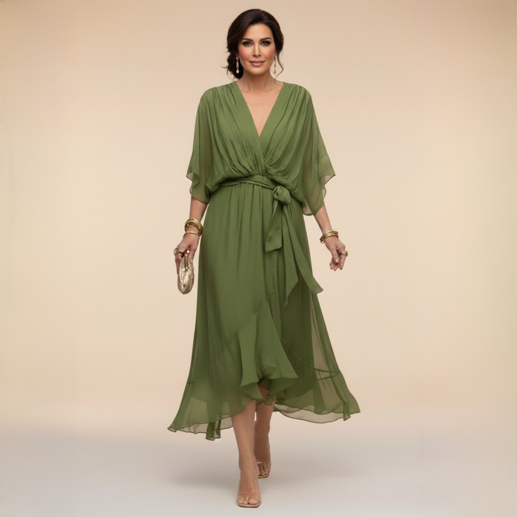 Monica Vestido de Chiffon con Escote en Forma de V
