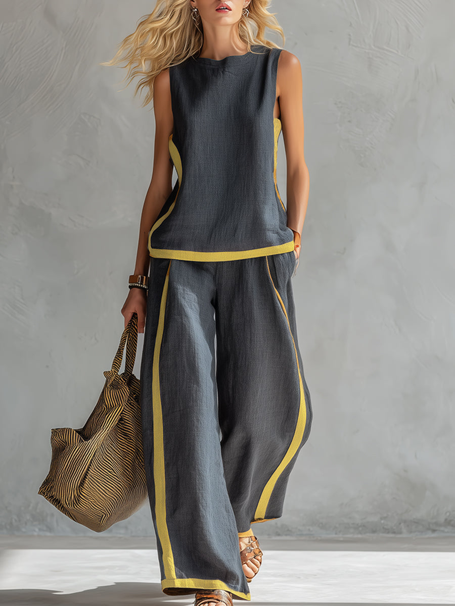 Leila Conjunto Elegante en Algodón y Lino
