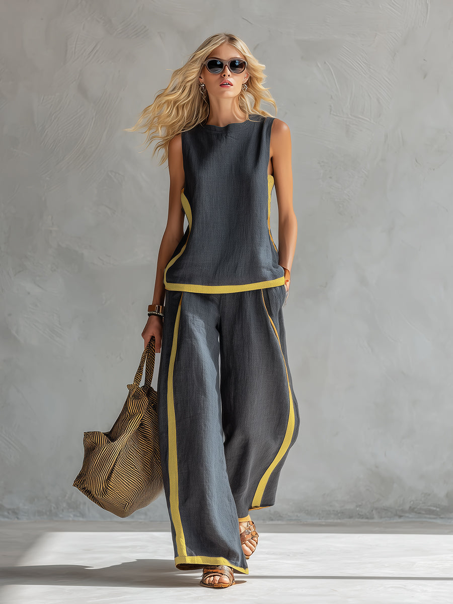 Leila Conjunto Elegante en Algodón y Lino