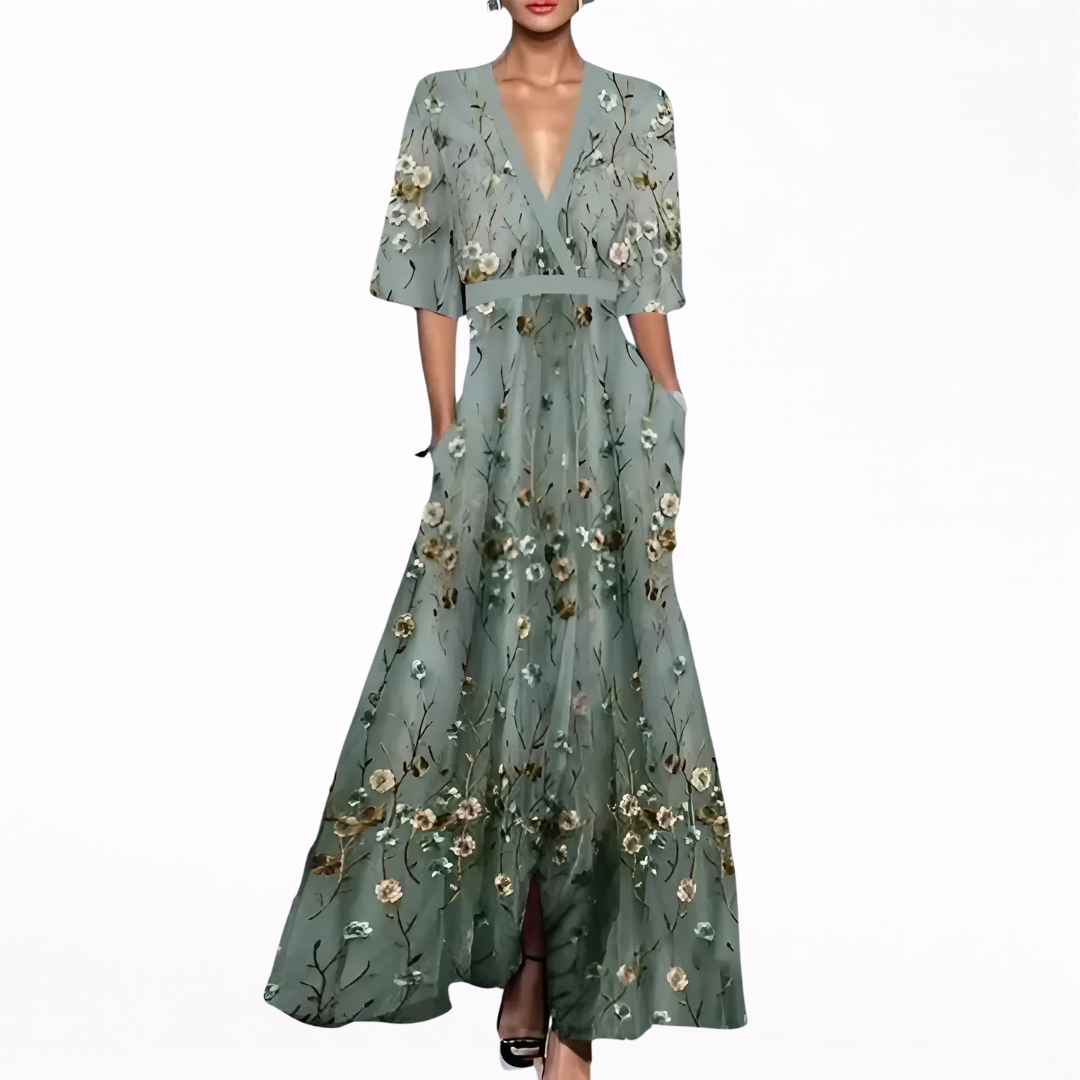 Valentina Elegante Vestido Maxi con Escote Profundo