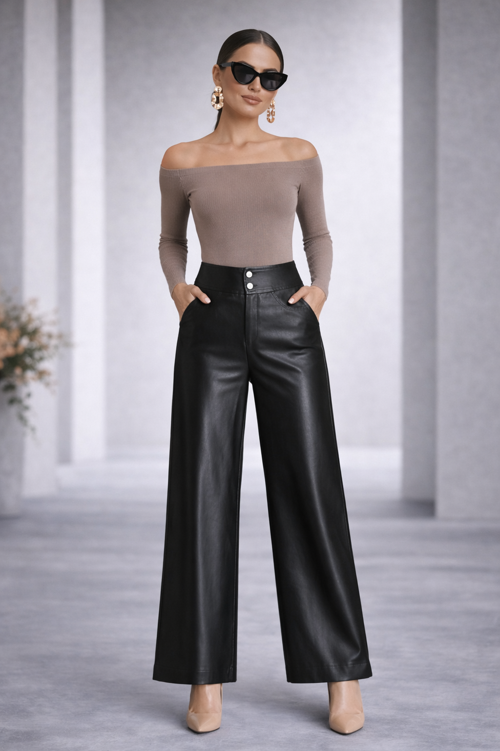 Pantalones anchos de cuero