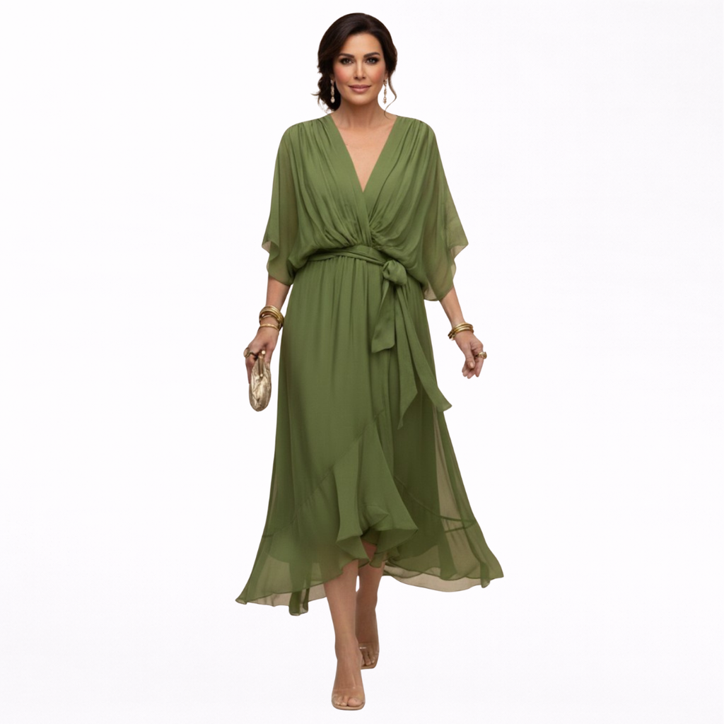 Monica Vestido de Chiffon con Escote en Forma de V