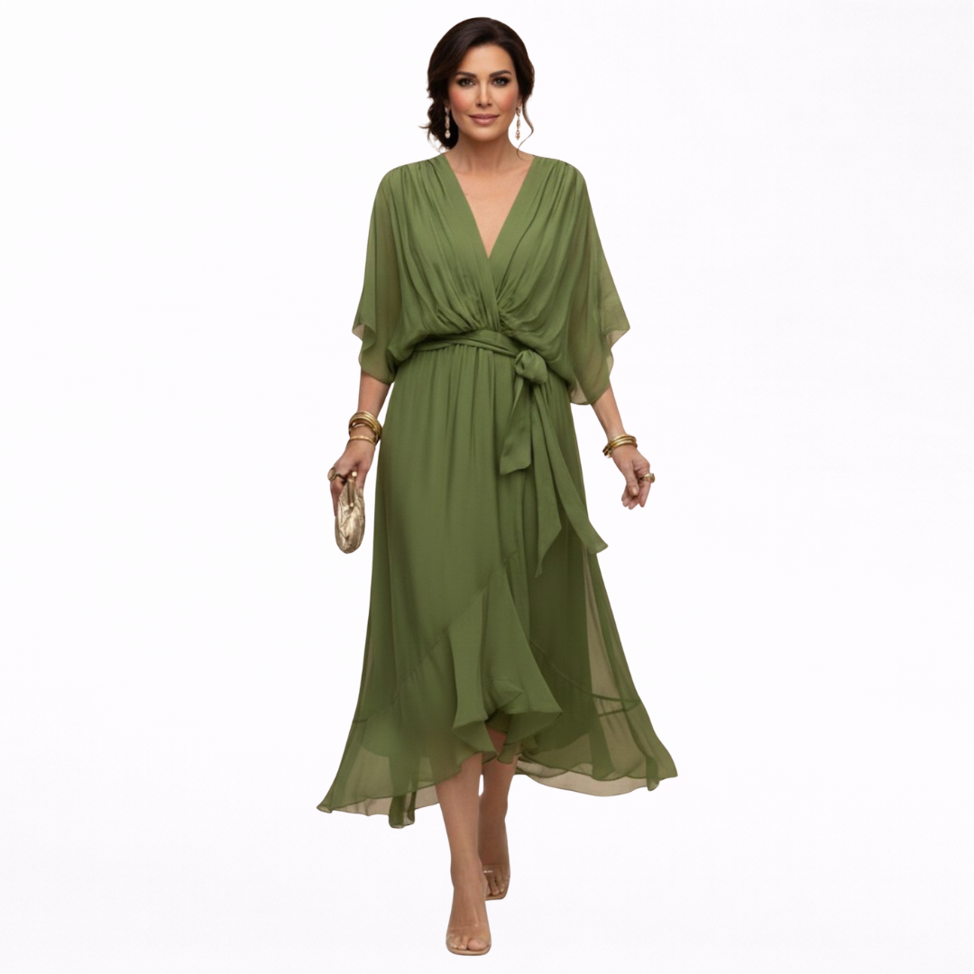 Monica Vestido de Chiffon con Escote en Forma de V