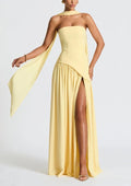 Vestido Maxi Sin Tirantes con Abertura y Cinta
