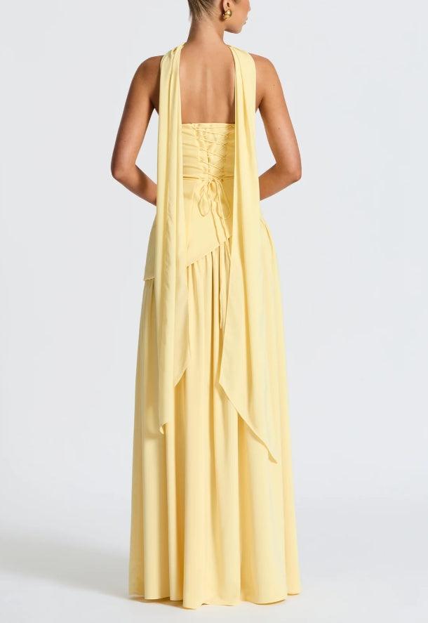 Vestido Maxi Sin Tirantes con Abertura y Cinta