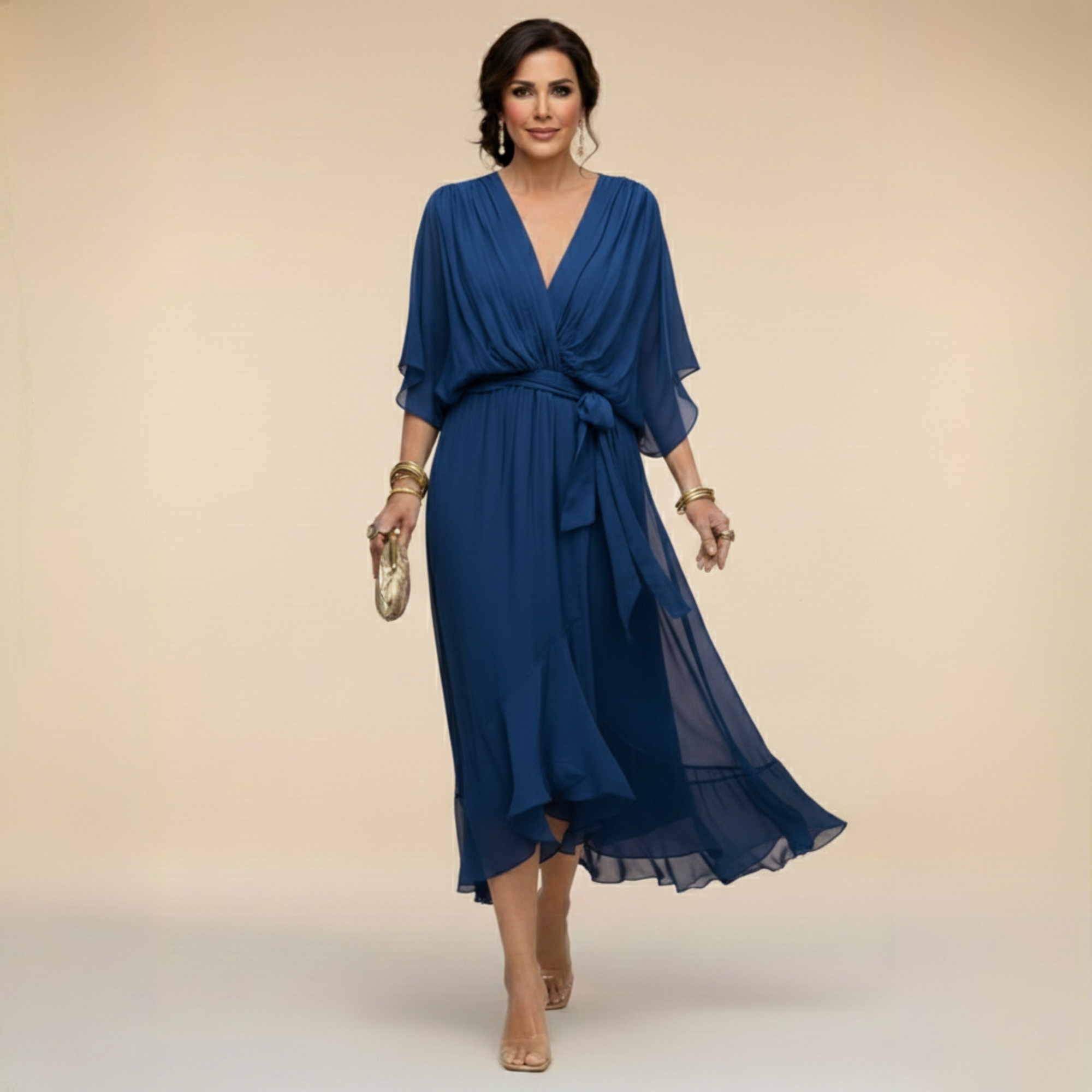 Monica Vestido de Chiffon con Escote en Forma de V