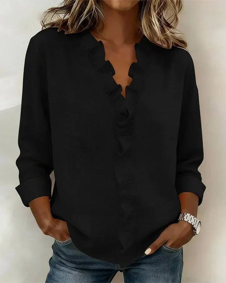 Clara Blusa con escote en V y volantes delicados