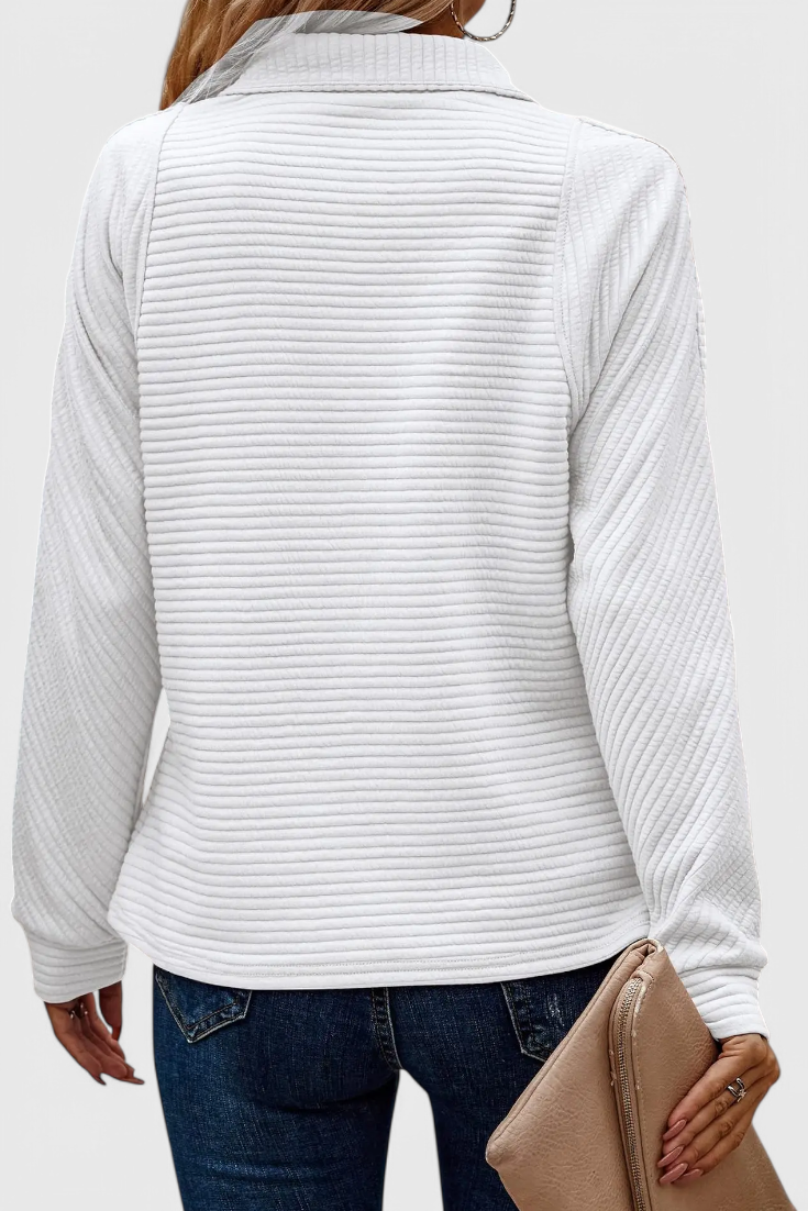 Helene Jersey de Cuello en V con Cremallera y Manga Larga