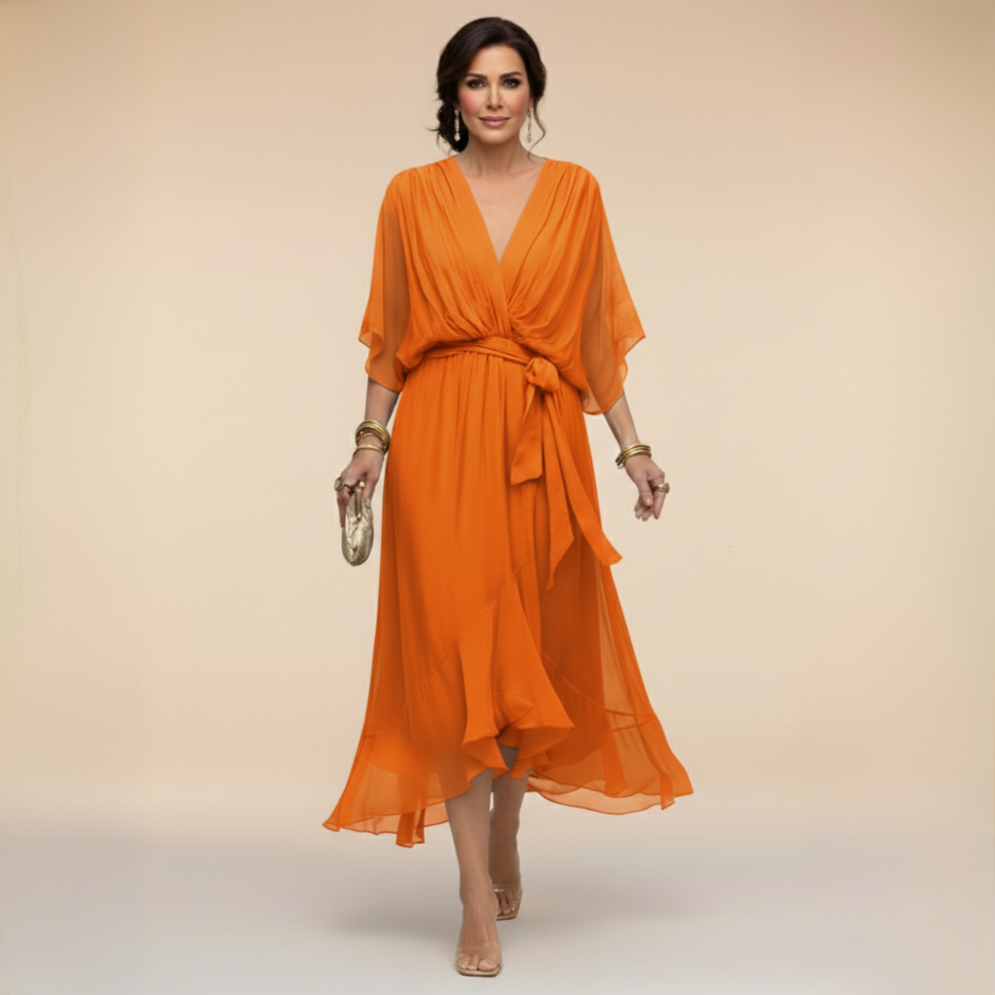 Monica Vestido de Chiffon con Escote en Forma de V