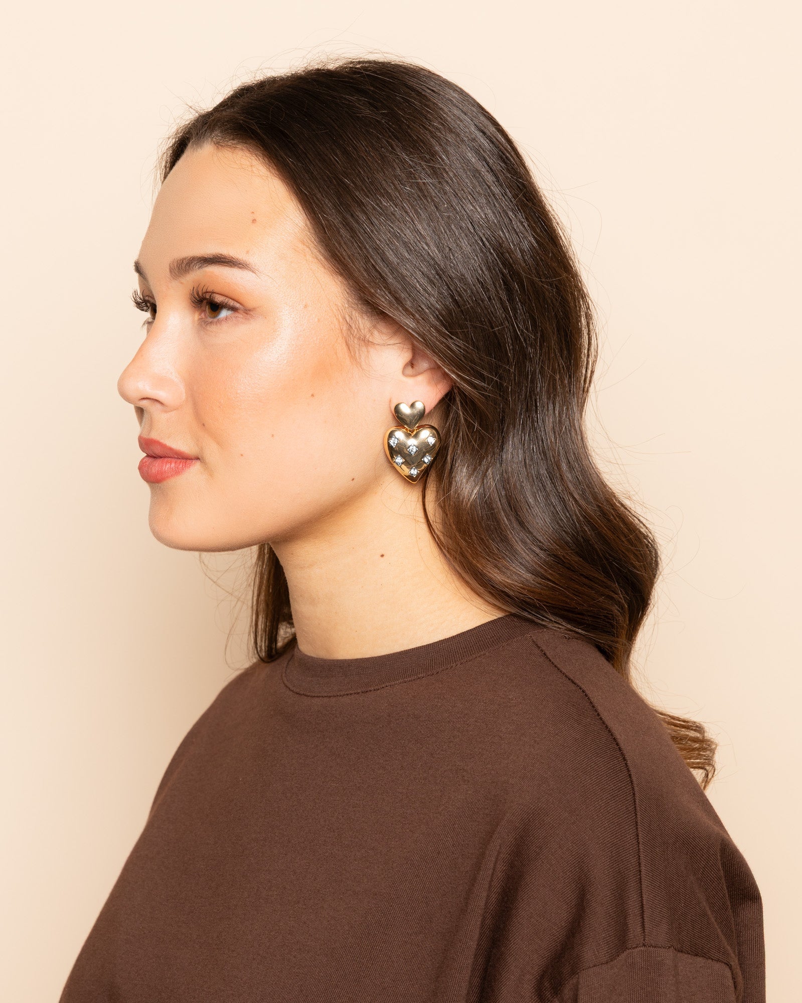 Pendientes de diamantes doble corazón
