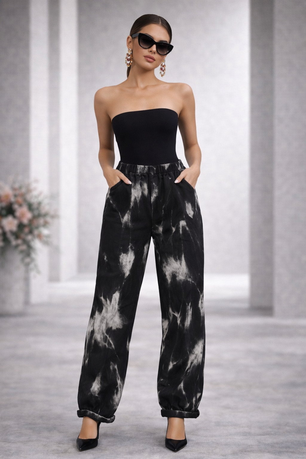 Pantalones vaqueros teñidos con la técnica Tie Dye