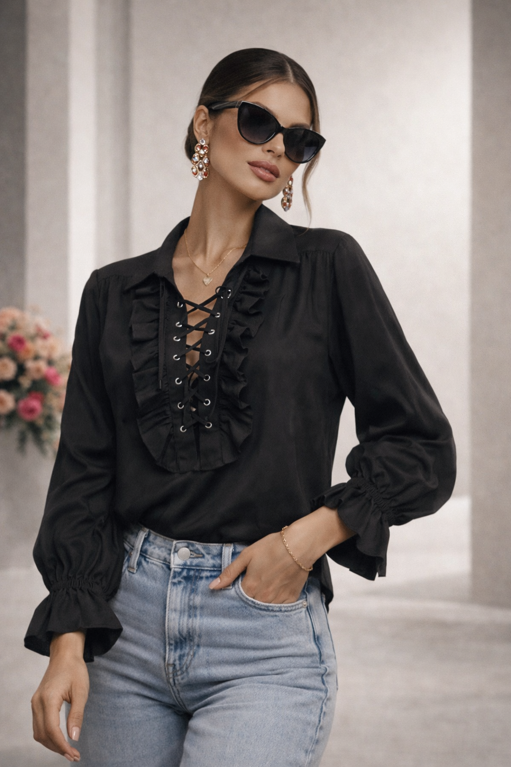 Blusa con mangas acampanadas