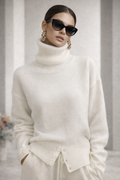 Jersey de cuello alto liso marfil