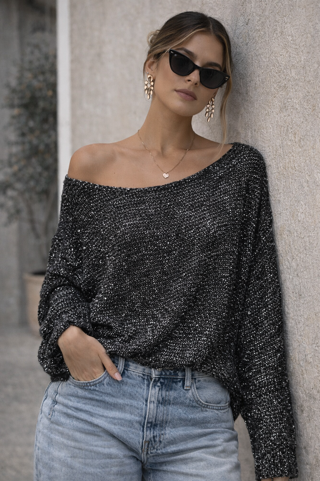 Blusa con lentejuelas inclinada