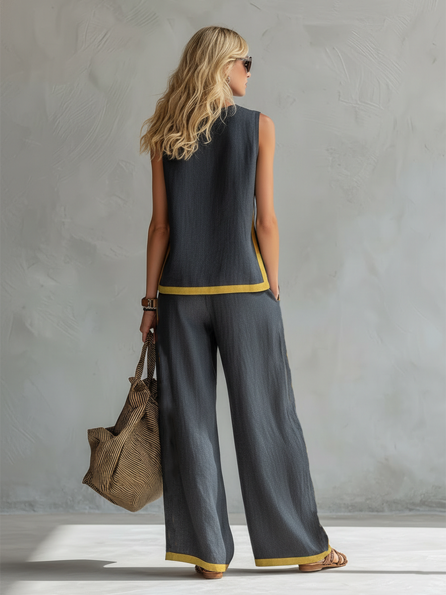 Leila Conjunto Elegante en Algodón y Lino