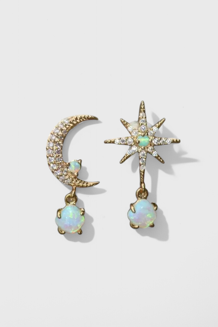 Pendientes de Luna y Estrella en Oro