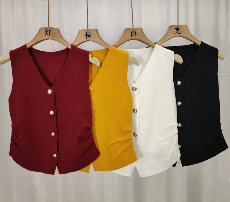 Chaleco con cuello en V y cintura fruncida