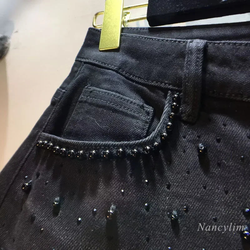 Pantalones vaqueros de patchwork con encaje para mujer