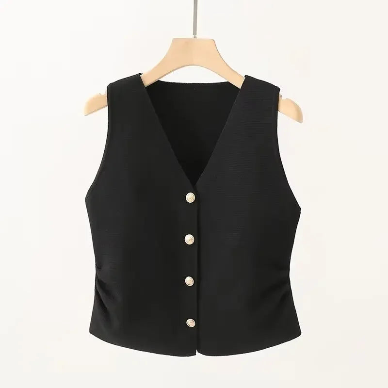 Chaleco con cuello en V y cintura fruncida