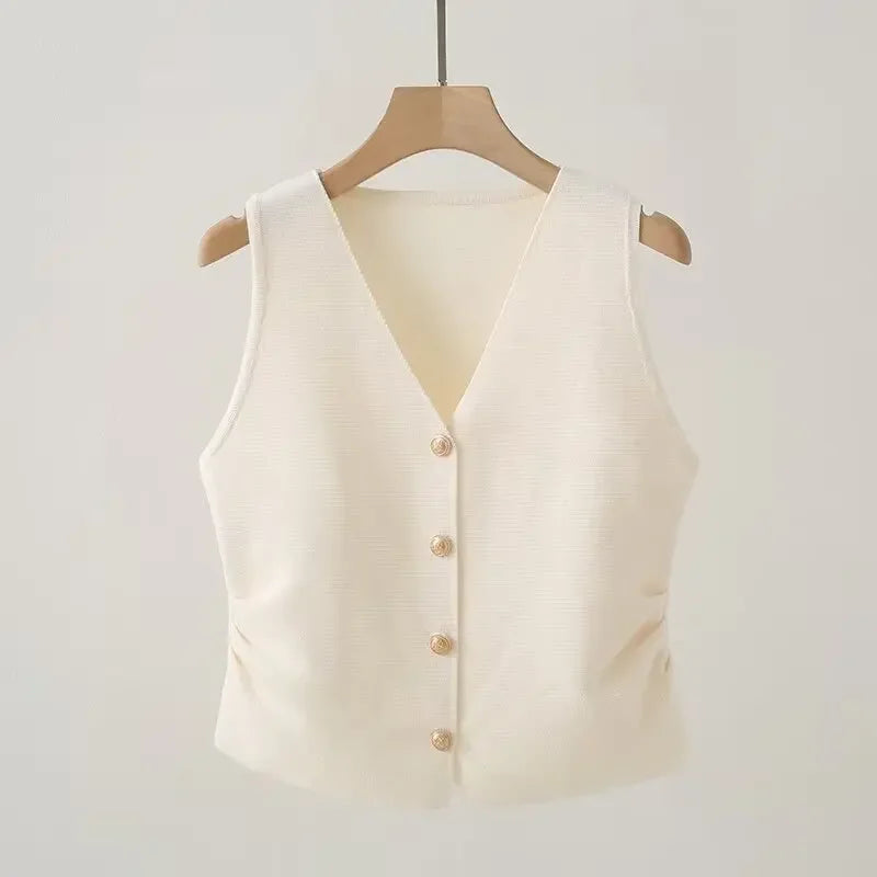 Chaleco con cuello en V y cintura fruncida
