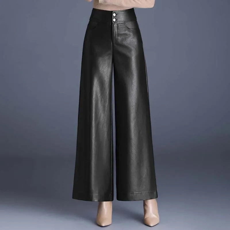 Pantalones anchos de cuero