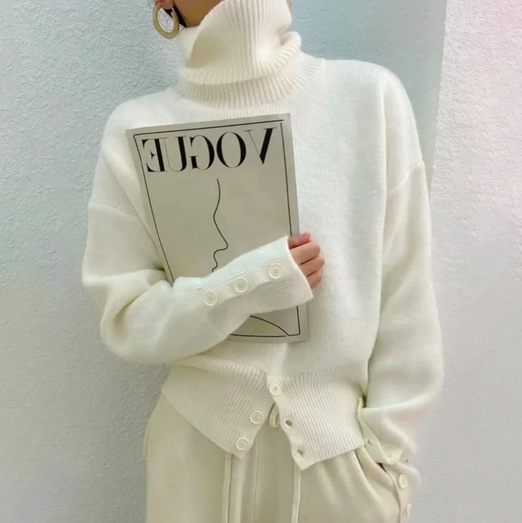 Jersey de cuello alto liso marfil