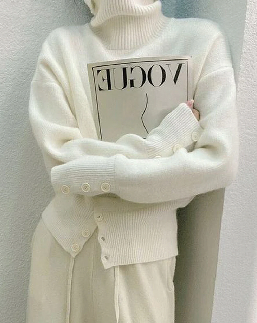 Jersey de cuello alto liso marfil