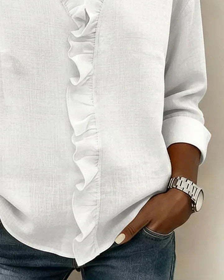 Clara Blusa con escote en V y volantes delicados