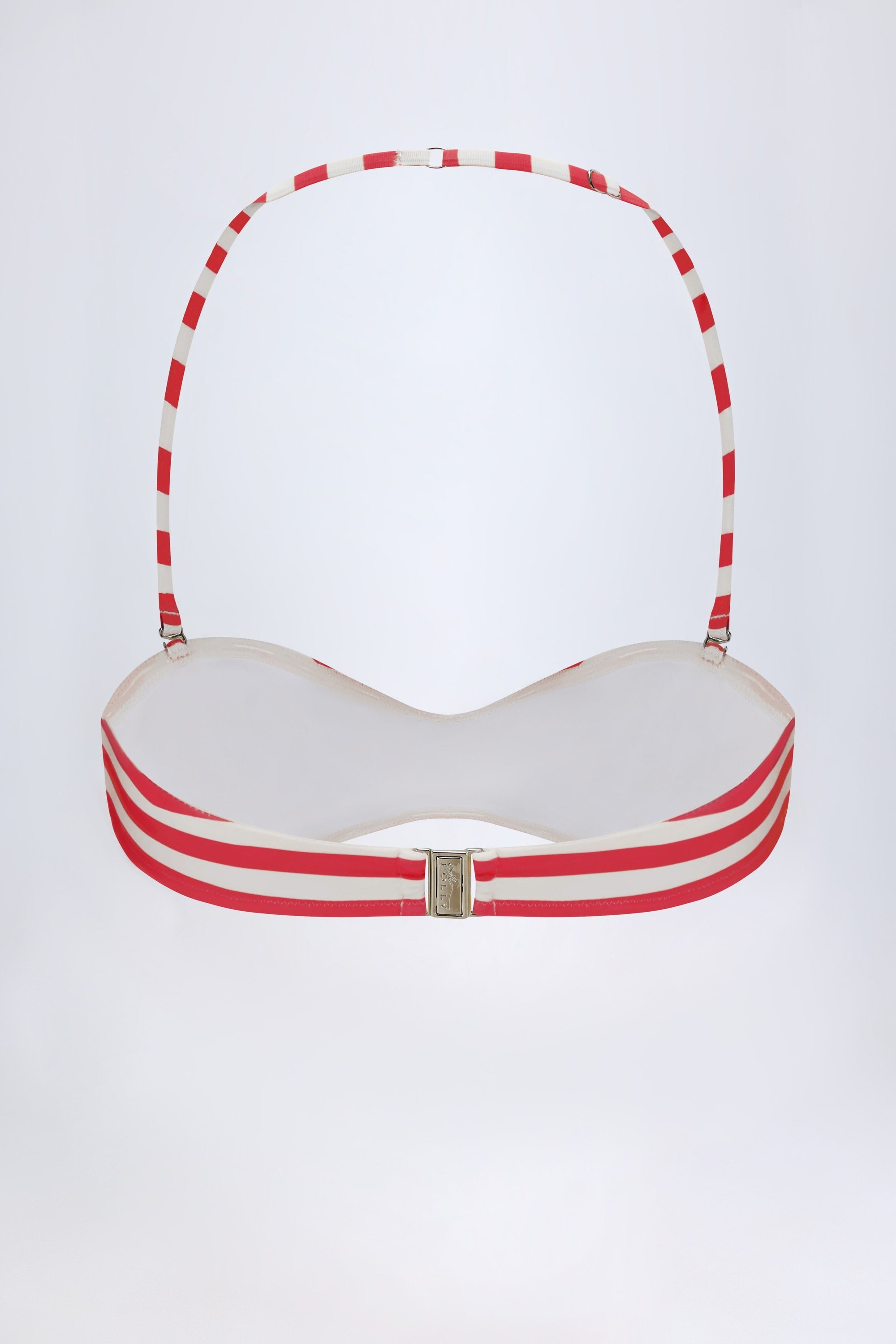 Top de bikini con múltiples formas en rayas rojo cereza