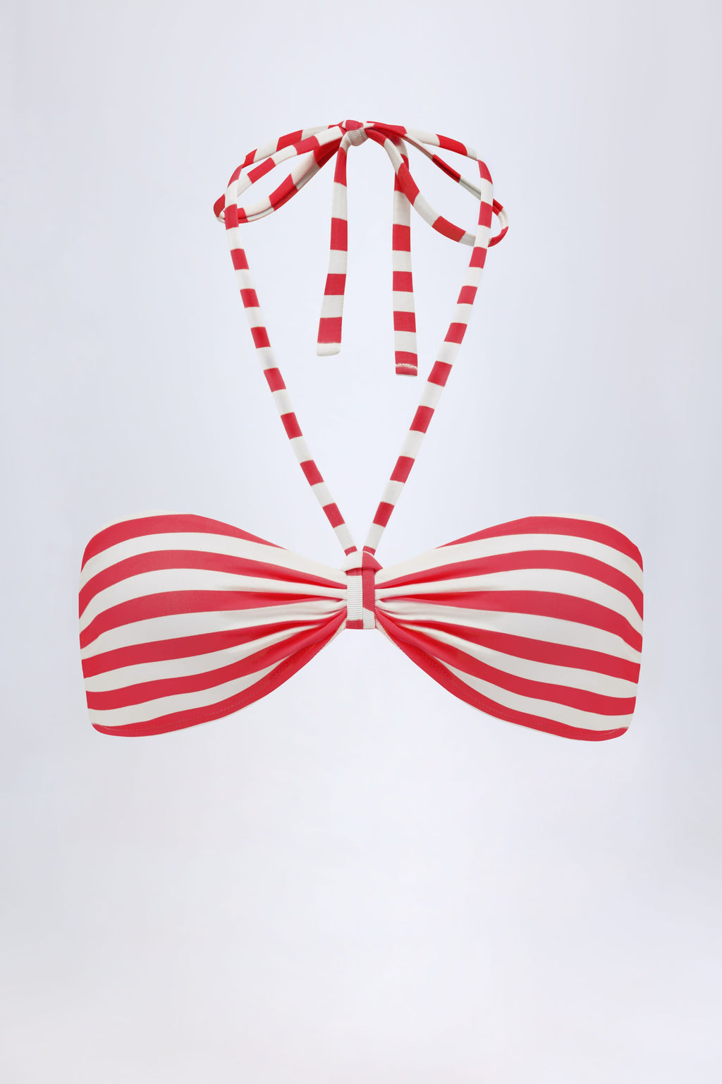 Top de bikini con múltiples formas en rayas rojo cereza