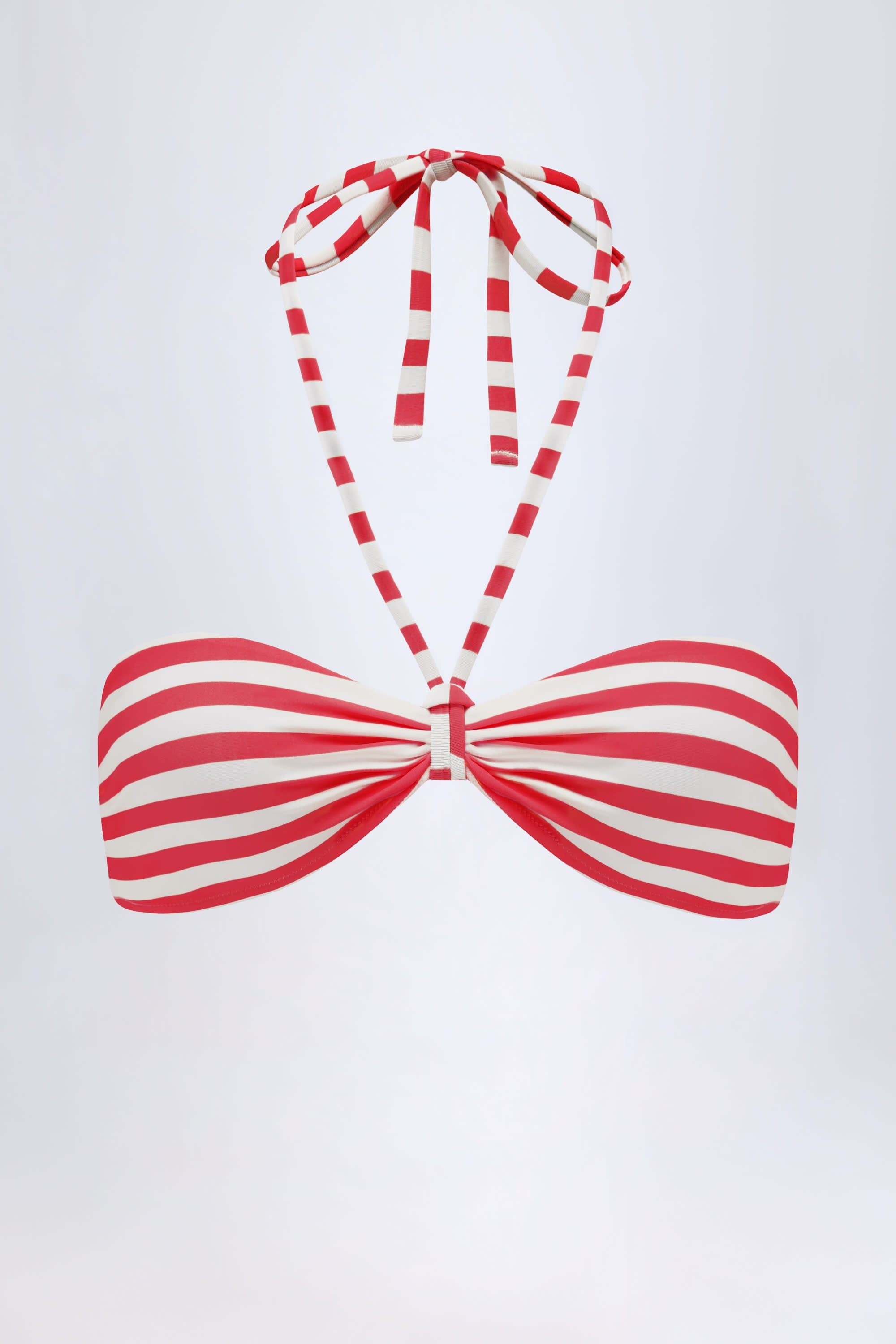 Top de bikini con múltiples formas en rayas rojo cereza
