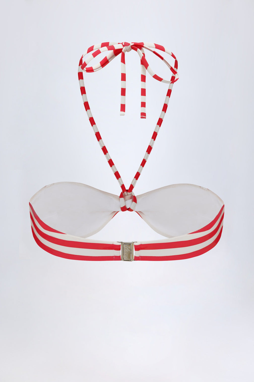 Top de bikini con múltiples formas en rayas rojo cereza