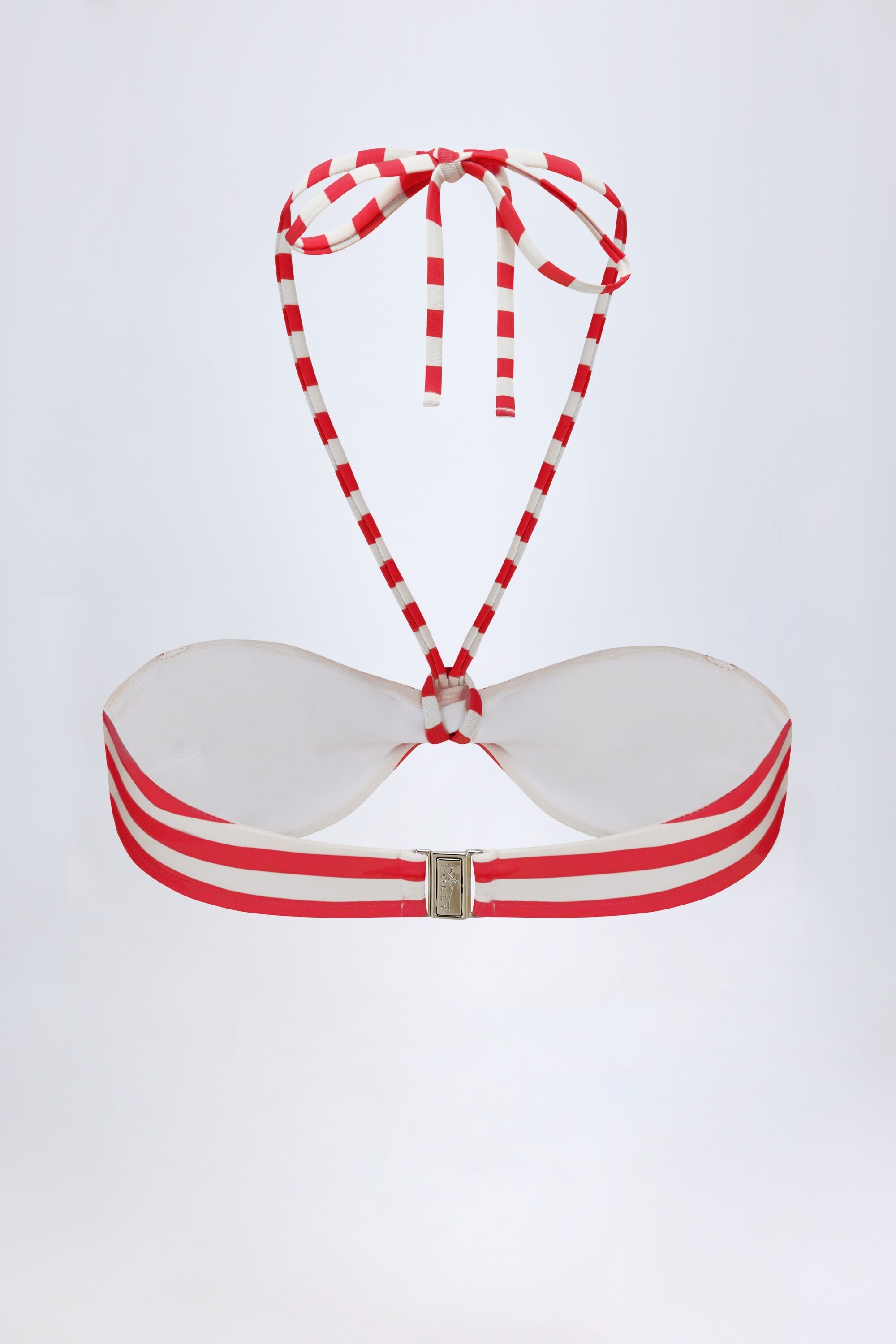 Top de bikini con múltiples formas en rayas rojo cereza