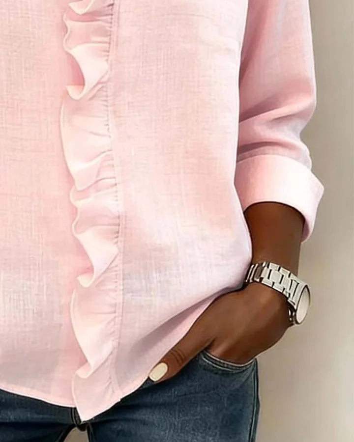 Clara Blusa con escote en V y volantes delicados