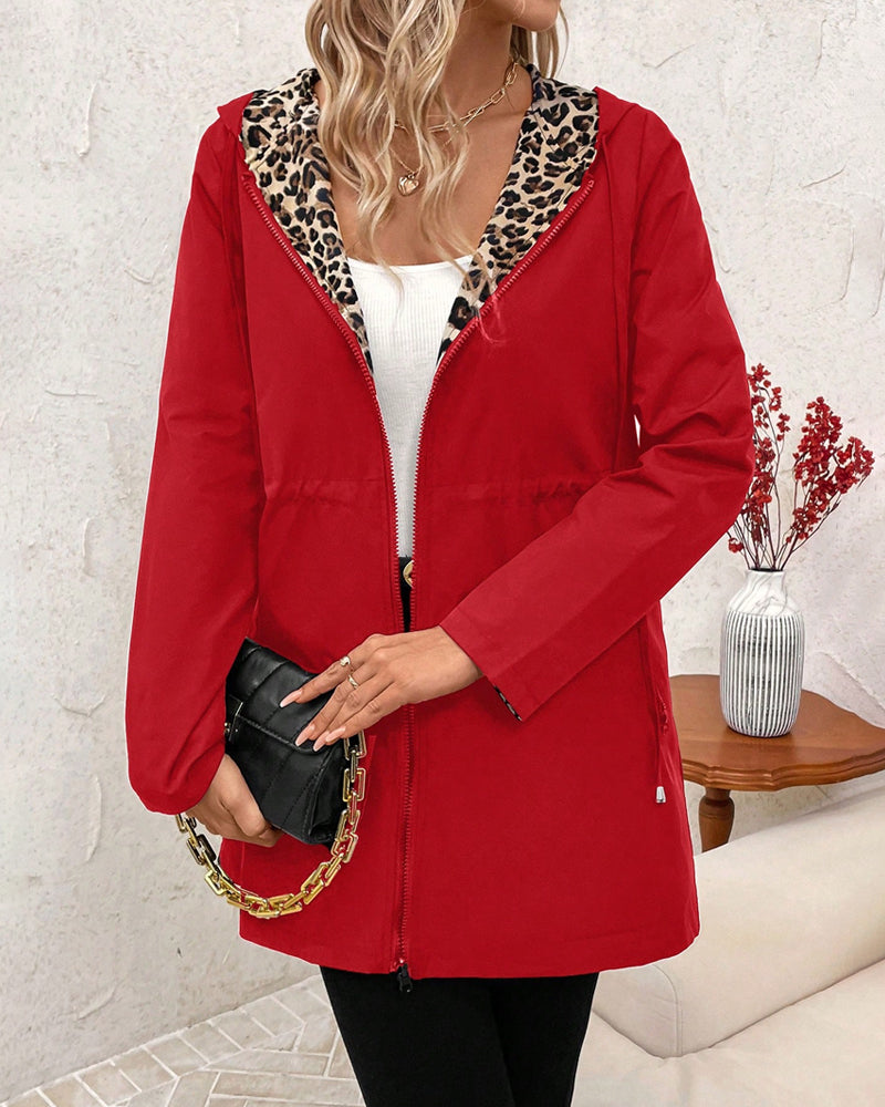 Adriana | Abrigo Reversible con Capucha y Estampado de Leopardo