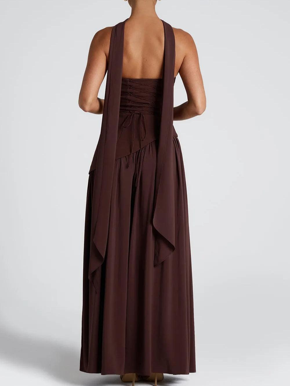 Vestido Maxi Sin Tirantes con Abertura y Cinta